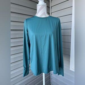 Athleta Sunlover Tulip Split Back Long Sleeve Top Green Sz M